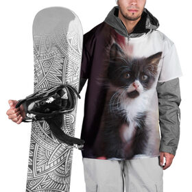 Накидка на куртку 3D с принтом Черно - белый котенок в Санкт-Петербурге, 100% полиэстер |  | Тематика изображения на принте: грустный | добрый | животное | киса | киска кися | кот | котенок | котэ | кошка | лапа | лапка | ласковый | милый | моська | мурлыка | смешной | унылый | усатый | шерсть