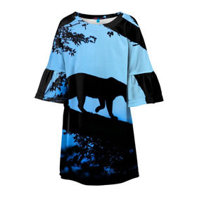 Детское платье 3D с принтом Чёрная пантера в Санкт-Петербурге, 100% полиэстер | прямой силуэт, чуть расширенный к низу. Круглая горловина, на рукавах — воланы | Тематика изображения на принте: африка | вечер | дерево | дикая кошка | закат | леопард | сафари | ягуар