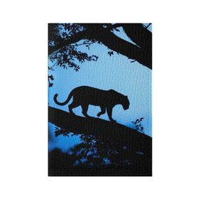 Обложка для паспорта матовая кожа с принтом Чёрная пантера в Санкт-Петербурге, натуральная матовая кожа | размер 19,3 х 13,7 см; прозрачные пластиковые крепления | африка | вечер | дерево | дикая кошка | закат | леопард | сафари | ягуар