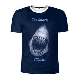 Мужская футболка 3D спортивная с принтом the shark attacks в Санкт-Петербурге, 100% полиэстер с улучшенными характеристиками | приталенный силуэт, круглая горловина, широкие плечи, сужается к линии бедра | shark | акула | глубина | зубы | море | океан | пасть | укус | хищник
