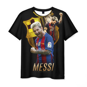 Мужская футболка 3D с принтом Messi в Санкт-Петербурге, 100% полиэфир | прямой крой, круглый вырез горловины, длина до линии бедер | barcelona | lionel  messi | messi | барса | барселона | лионель месси | футбол | футбольный  клуб барселона