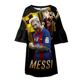 Детское платье 3D с принтом Messi в Санкт-Петербурге, 100% полиэстер | прямой силуэт, чуть расширенный к низу. Круглая горловина, на рукавах — воланы | barcelona | lionel  messi | messi | барса | барселона | лионель месси | футбол | футбольный  клуб барселона