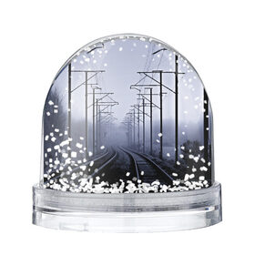 Водяной шар с принтом Туманная дорога в Санкт-Петербурге, Пластик | Изображение внутри шара печатается на глянцевой фотобумаге с двух сторон | 3d | железная дорога | пути | столбы | страны | туман | туманная дорога