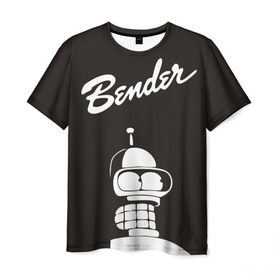 Мужская футболка 3D с принтом Бендер в Санкт-Петербурге, 100% полиэфир | прямой крой, круглый вырез горловины, длина до линии бедер | Тематика изображения на принте: bender | futurama | бендер | футурама