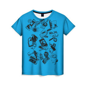 Женская футболка 3D с принтом Тренд в Санкт-Петербурге, 100% полиэфир ( синтетическое хлопкоподобное полотно) | прямой крой, круглый вырез горловины, длина до линии бедер | диск | зажигалка | карточка | крутая картинка | металлика | плэйбой | ручка | тренд | тролль