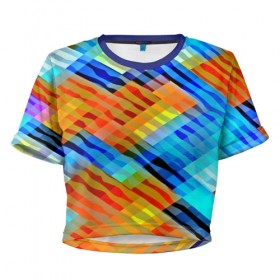 Женская футболка 3D укороченная с принтом Блестящие полосы в Санкт-Петербурге, 100% полиэстер | круглая горловина, длина футболки до линии талии, рукава с отворотами | 