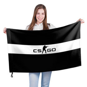 Флаг 3D с принтом CS GO черно-белый в Санкт-Петербурге, 100% полиэстер | плотность ткани — 95 г/м2, размер — 67 х 109 см. Принт наносится с одной стороны | cs go | контер страйк | контра