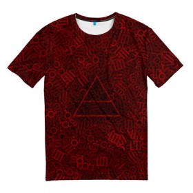 Мужская футболка 3D с принтом 30 seconds to mars. символы в Санкт-Петербурге, 100% полиэфир | прямой крой, круглый вырез горловины, длина до линии бедер | глифы | знаки | красный | логотип | паттерн | рок | рокнрол | текстура | треугольник