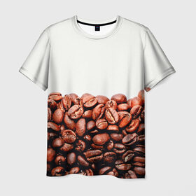 Мужская футболка 3D с принтом coffee в Санкт-Петербурге, 100% полиэфир | прямой крой, круглый вырез горловины, длина до линии бедер | 3d | beans | coffee | еда | зерна | кофе | напиток | природа | текстуры