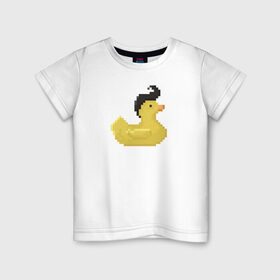 Детская футболка хлопок с принтом Утка-Элвис в Санкт-Петербурге, 100% хлопок | круглый вырез горловины, полуприлегающий силуэт, длина до линии бедер | pixelart | пиксель арт | утка | элвис | элвис пресли