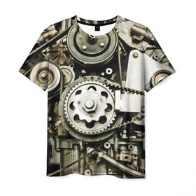 Мужская футболка 3D с принтом Двигатель в Санкт-Петербурге, 100% полиэфир | прямой крой, круглый вырез горловины, длина до линии бедер | двигатель | механизм | мотор