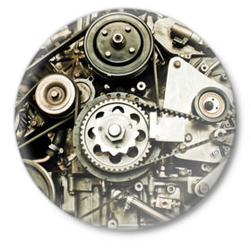 Значок с принтом Двигатель в Санкт-Петербурге,  металл | круглая форма, металлическая застежка в виде булавки | Тематика изображения на принте: двигатель | механизм | мотор