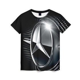 Женская футболка 3D с принтом Mercedes-Benz в Санкт-Петербурге, 100% полиэфир ( синтетическое хлопкоподобное полотно) | прямой крой, круглый вырез горловины, длина до линии бедер | car | germany | logo | make | mercedes benz | автомобиль | германия | логотип | марка | мерседес бенц
