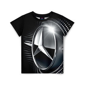 Детская футболка 3D с принтом Mercedes-Benz в Санкт-Петербурге, 100% гипоаллергенный полиэфир | прямой крой, круглый вырез горловины, длина до линии бедер, чуть спущенное плечо, ткань немного тянется | car | germany | logo | make | mercedes benz | автомобиль | германия | логотип | марка | мерседес бенц