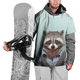 Накидка на куртку 3D с принтом Хипстер Енот в Санкт-Петербурге, 100% полиэстер |  | Тематика изображения на принте: raccoon | енот