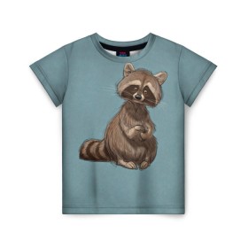 Детская футболка 3D с принтом Raccoon в Санкт-Петербурге, 100% гипоаллергенный полиэфир | прямой крой, круглый вырез горловины, длина до линии бедер, чуть спущенное плечо, ткань немного тянется | raccoon | енот