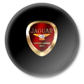 Значок с принтом Jaguar в Санкт-Петербурге,  металл | круглая форма, металлическая застежка в виде булавки | brand | car | jaguar | logo | автомобиль | британия | логотип | марка