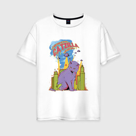 Женская футболка хлопок Oversize с принтом Catzilla в Санкт-Петербурге, 100% хлопок | свободный крой, круглый ворот, спущенный рукав, длина до линии бедер
 | годзилла | город | кот | кошка | монстр | нло