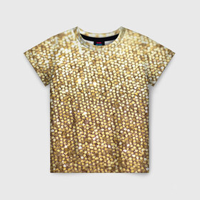 Детская футболка 3D с принтом Золото в Санкт-Петербурге, 100% гипоаллергенный полиэфир | прямой крой, круглый вырез горловины, длина до линии бедер, чуть спущенное плечо, ткань немного тянется | пайетки | текстура | чешуя