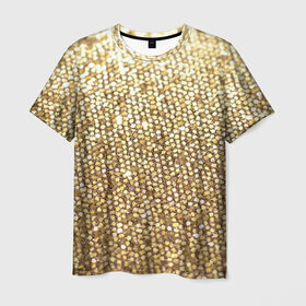 Мужская футболка 3D с принтом Золото в Санкт-Петербурге, 100% полиэфир | прямой крой, круглый вырез горловины, длина до линии бедер | пайетки | текстура | чешуя