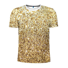 Мужская футболка 3D спортивная с принтом Золото в Санкт-Петербурге, 100% полиэстер с улучшенными характеристиками | приталенный силуэт, круглая горловина, широкие плечи, сужается к линии бедра | пайетки | текстура | чешуя
