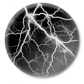 Значок с принтом Энергия в Санкт-Петербурге,  металл | круглая форма, металлическая застежка в виде булавки | молния | черно белый | черный