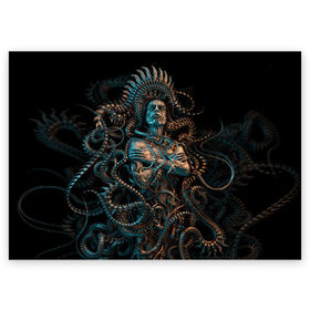 Поздравительная открытка с принтом Meshuggah в Санкт-Петербурге, 100% бумага | плотность бумаги 280 г/м2, матовая, на обратной стороне линовка и место для марки
 | Тематика изображения на принте: meshuggah | метал | рок
