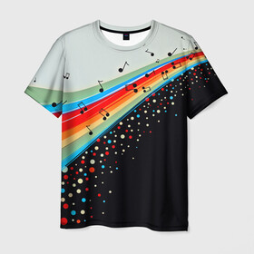 Мужская футболка 3D с принтом Музыка в Санкт-Петербурге, 100% полиэфир | прямой крой, круглый вырез горловины, длина до линии бедер | watercolor | абстракция красок | брызги красок | краска | круги | музыка | ноты | потертость красок