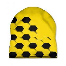 Шапка 3D с принтом Футбольные текстуры в Санкт-Петербурге, 100% полиэстер | универсальный размер, печать по всей поверхности изделия | желтый | соты