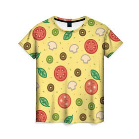 Женская футболка 3D с принтом Pizza в Санкт-Петербурге, 100% полиэфир ( синтетическое хлопкоподобное полотно) | прямой крой, круглый вырез горловины, длина до линии бедер | hipster | pizza | swag | еда | пицца | свэг | хипстер