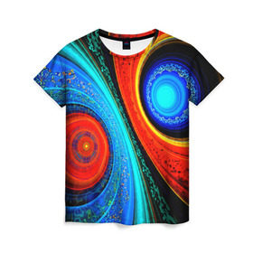 Женская футболка 3D с принтом Двойной фрактал в Санкт-Петербурге, 100% полиэфир ( синтетическое хлопкоподобное полотно) | прямой крой, круглый вырез горловины, длина до линии бедер | абстракция | цветные | яркие