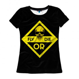 Женская футболка 3D с принтом FORD в Санкт-Петербурге, 100% полиэфир ( синтетическое хлопкоподобное полотно) | прямой крой, круглый вырез горловины, длина до линии бедер | die | fly | mustache | or | skull | yellow | желтый | летай или умри | усы | череп