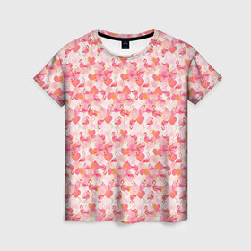 Женская футболка 3D с принтом Розовый фламинго в Санкт-Петербурге, 100% полиэфир ( синтетическое хлопкоподобное полотно) | прямой крой, круглый вырез горловины, длина до линии бедер | Тематика изображения на принте: камуфляж | паттерн | птицы | розовый