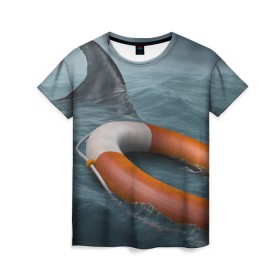 Женская футболка 3D с принтом Акула в Санкт-Петербурге, 100% полиэфир ( синтетическое хлопкоподобное полотно) | прямой крой, круглый вырез горловины, длина до линии бедер | 
