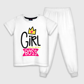Детская пижама хлопок с принтом Girl Boss в Санкт-Петербурге, 100% хлопок |  брюки и футболка прямого кроя, без карманов, на брюках мягкая резинка на поясе и по низу штанин
 | девочка | девчачья