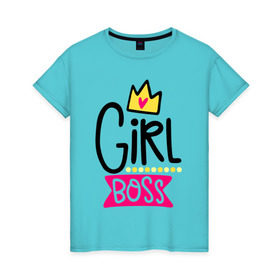 Женская футболка хлопок с принтом Girl Boss в Санкт-Петербурге, 100% хлопок | прямой крой, круглый вырез горловины, длина до линии бедер, слегка спущенное плечо | девочка | девчачья
