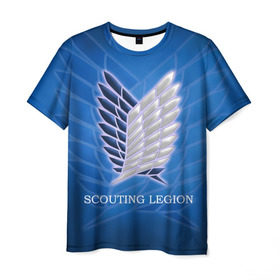 Мужская футболка 3D с принтом Scouting Legion в Санкт-Петербурге, 100% полиэфир | прямой крой, круглый вырез горловины, длина до линии бедер | attack on titan | wings | атака титанов | крылья свободы
