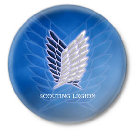 Значок с принтом Scouting Legion в Санкт-Петербурге,  металл | круглая форма, металлическая застежка в виде булавки | attack on titan | wings | атака титанов | крылья свободы