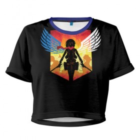 Женская футболка 3D укороченная с принтом Атака Титанов в Санкт-Петербурге, 100% полиэстер | круглая горловина, длина футболки до линии талии, рукава с отворотами | attack on titan | wings | атака титанов | крылья свободы | микаса