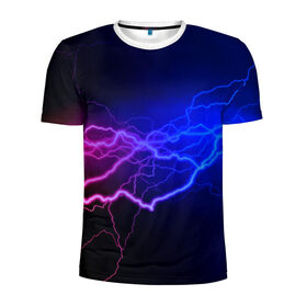 Мужская футболка 3D спортивная с принтом Столкновение энергии в Санкт-Петербурге, 100% полиэстер с улучшенными характеристиками | приталенный силуэт, круглая горловина, широкие плечи, сужается к линии бедра | молния | разряд | электричество | яркий