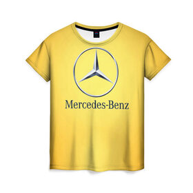 Женская футболка 3D с принтом Yellow Benz в Санкт-Петербурге, 100% полиэфир ( синтетическое хлопкоподобное полотно) | прямой крой, круглый вырез горловины, длина до линии бедер | car | mercedes | авто | мерседес