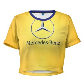 Женская футболка 3D укороченная с принтом Yellow Benz в Санкт-Петербурге, 100% полиэстер | круглая горловина, длина футболки до линии талии, рукава с отворотами | car | mercedes | авто | мерседес