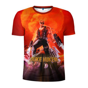 Мужская футболка 3D спортивная с принтом Duke Nukem в Санкт-Петербурге, 100% полиэстер с улучшенными характеристиками | приталенный силуэт, круглая горловина, широкие плечи, сужается к линии бедра | Тематика изображения на принте: брутальный | взрыв | дюк нюмем | мужик | огонь | радиация | ядерный