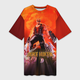 Платье-футболка 3D с принтом Duke Nukem в Санкт-Петербурге,  |  | брутальный | взрыв | дюк нюмем | мужик | огонь | радиация | ядерный