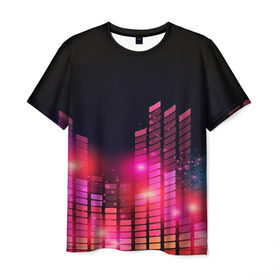 Мужская футболка 3D с принтом Equalizer light в Санкт-Петербурге, 100% полиэфир | прямой крой, круглый вырез горловины, длина до линии бедер | color | colour | glim | glow | light | lights | shine | world
