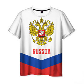 Мужская футболка 3D с принтом RUSSIA HOCKEY в Санкт-Петербурге, 100% полиэфир | прямой крой, круглый вырез горловины, длина до линии бедер | 2015 | 2016 | 2017 | hockey | hokey | ru | russia | russian | team | герб | россии | россия | ру | сборная | состав | хоккей | чм | чм2017