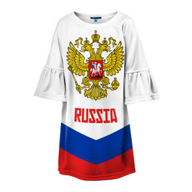 Детское платье 3D с принтом RUSSIA HOCKEY в Санкт-Петербурге, 100% полиэстер | прямой силуэт, чуть расширенный к низу. Круглая горловина, на рукавах — воланы | 2015 | 2016 | 2017 | hockey | hokey | ru | russia | russian | team | герб | россии | россия | ру | сборная | состав | хоккей | чм | чм2017