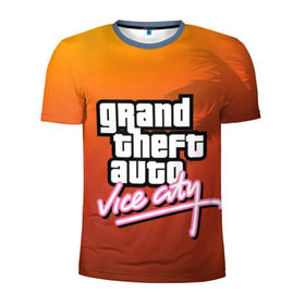 Мужская футболка 3D спортивная с принтом GTA в Санкт-Петербурге, 100% полиэстер с улучшенными характеристиками | приталенный силуэт, круглая горловина, широкие плечи, сужается к линии бедра | grand theft auto | gta | vice city | вайс сити | гта