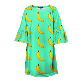 Детское платье 3D с принтом Banana в Санкт-Петербурге, 100% полиэстер | прямой силуэт, чуть расширенный к низу. Круглая горловина, на рукавах — воланы | Тематика изображения на принте: banana | fruits | vegan | vegetables | vegetarian | банан | веган | вегетарианство | еда | овощи | фрукты