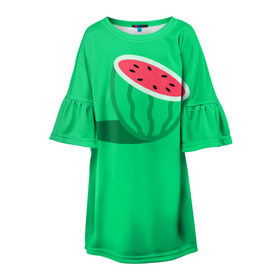 Детское платье 3D с принтом Арбуз в Санкт-Петербурге, 100% полиэстер | прямой силуэт, чуть расширенный к низу. Круглая горловина, на рукавах — воланы | fruits | vegan | vegetables | vegetarian | веган | вегетарианство | еда | овощи | фрукты